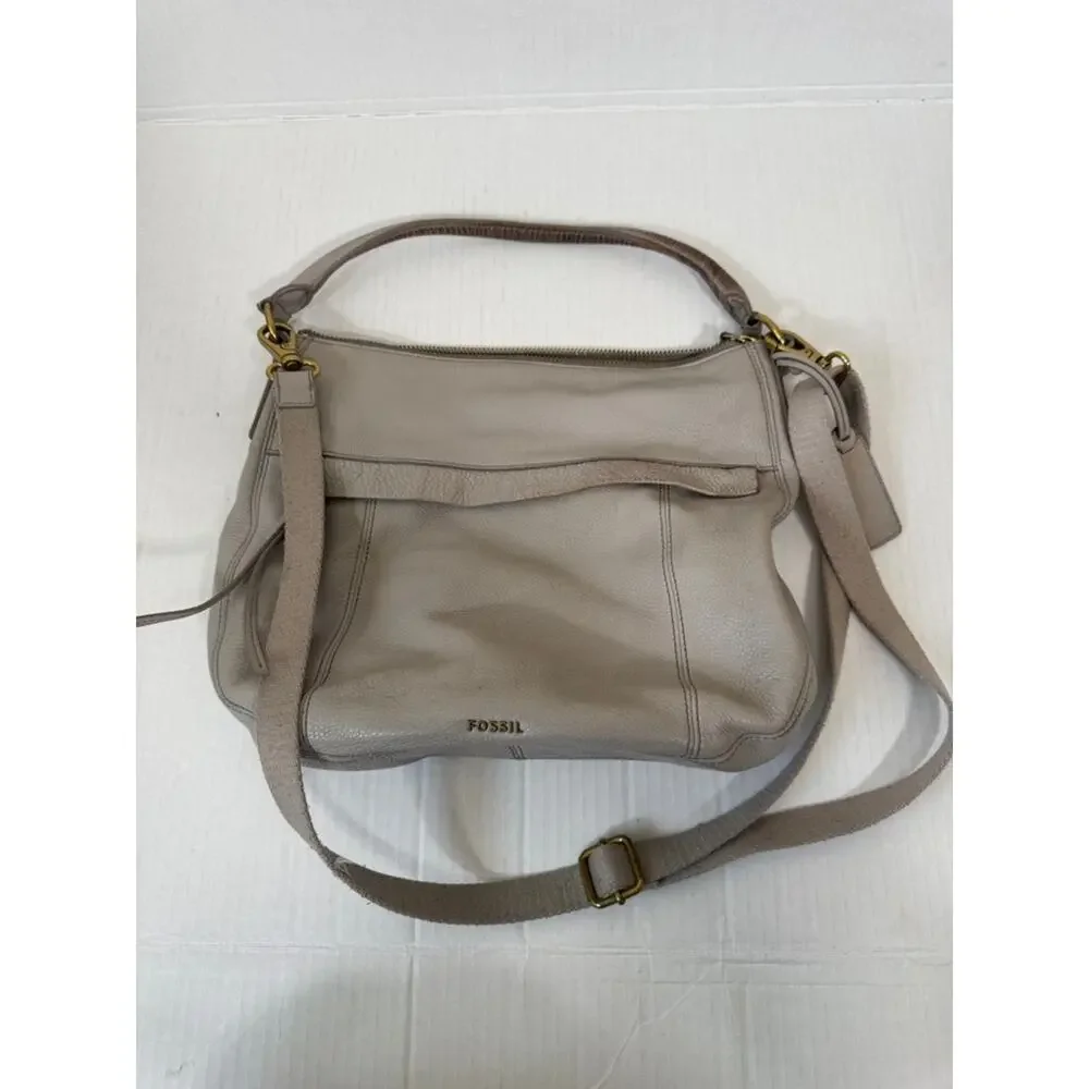 Fossil Grey Pebbled Leather Hobo Handbag Womens Purse Bag Fall Damaged